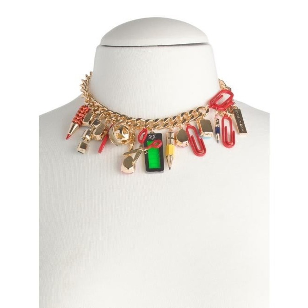 Betsey Johnson School Charms Drama Gold Charm Necklace Teacher Gift NWT!